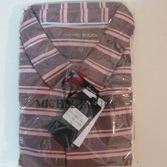 Michel Rouen Other - * Michel Rouen Performance Polo XL New NWT $35 Striped Wine Berry Red